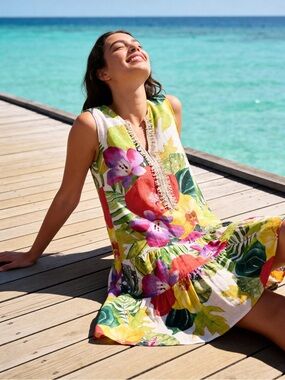 Allegra Masetti Firenze Linen Floral Dress Suede Fringe Italy Small